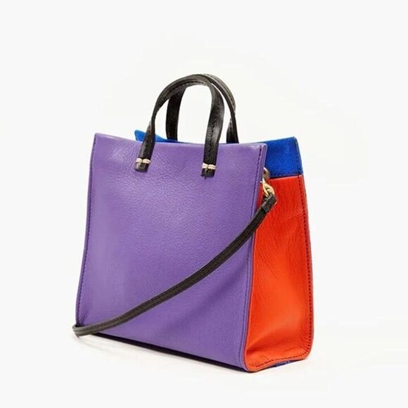 NWTCLARE V Crossbody Bag Womens Blue Simple Tote Bebe Color Block Leather Suede - Picture 1 of 10